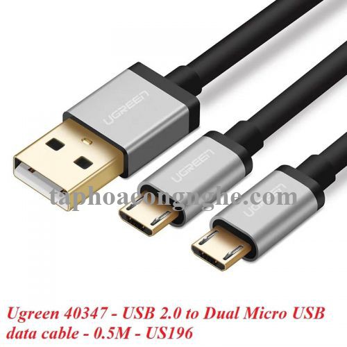 Ugreen 40347 0.5M màu Đen Cáp sạc truyền dữ liệu USB 2.0 sang 2 đầu MICRO USB cao cấp US196 30040347